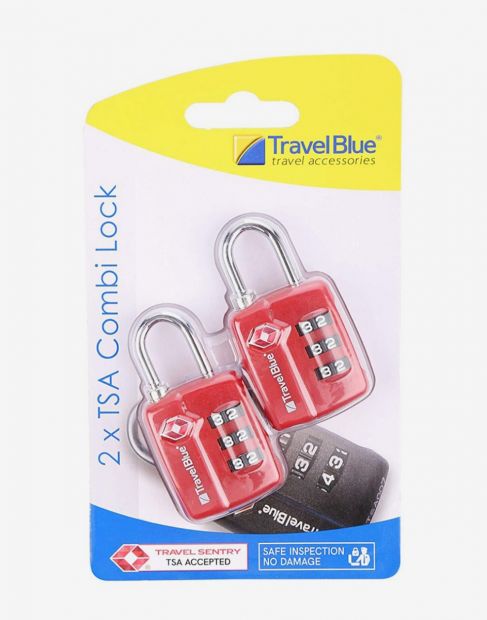 Travel Blue TSA Approved Suitcase Padlock 3 Dial Combination Pack of 2 Red