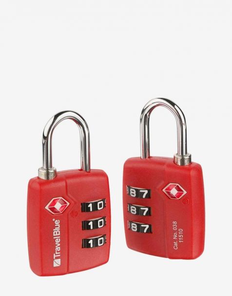 Travel Blue TSA Approved Suitcase Padlock 3 Dial Combination Pack of 2 - Red