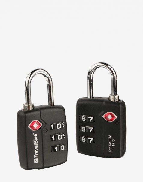 Travel Blue TSA Approved Suitcase Padlock 3 Dial Combination Pack of 2 - Black