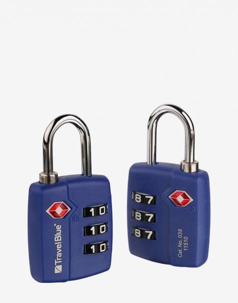 Travel Blue TSA Approved Suitcase Padlock 3 Dial Combination Pack of 2 - Blue