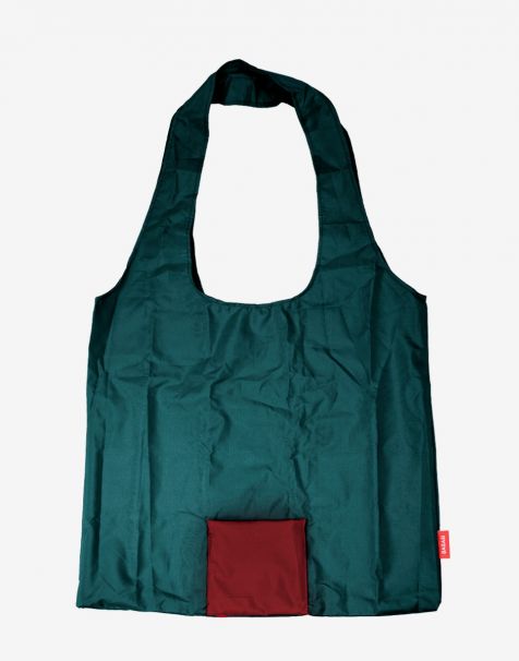Bagasi Lipa Foldable Tote Bag - Petrol/Red