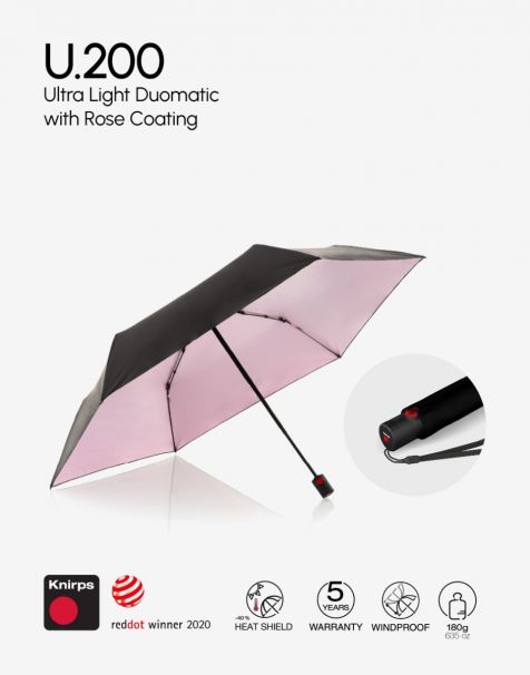 Knirps U.200 Ultra Light Duomatic  - Black with Rose Coating