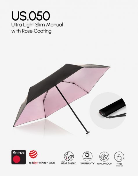 Knirps US.050 Ultra Light Slim Manual - Black with Rose Coating