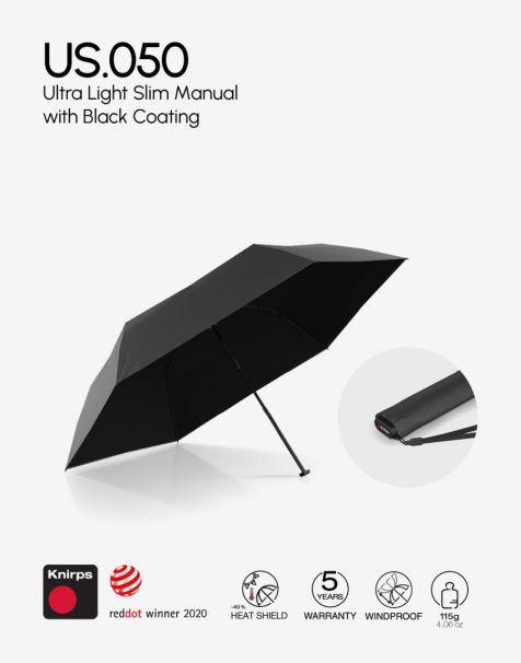 Knirps US.050 Ultra Light Slim Manual - Grey with Black Coating