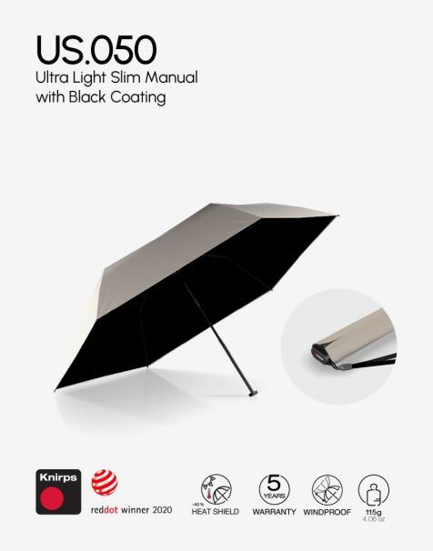 Knirps US.050 Ultra Light Slim Manual - Ivory with Black Coating