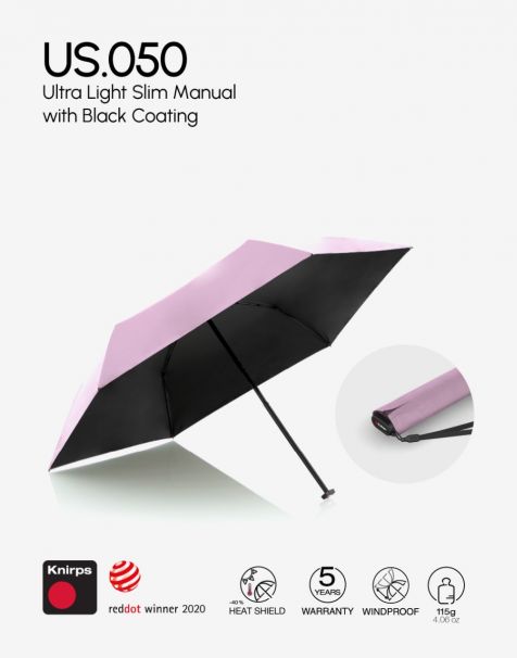Knirps US.050 Ultra Light Slim Manual - Rose with Black Coating