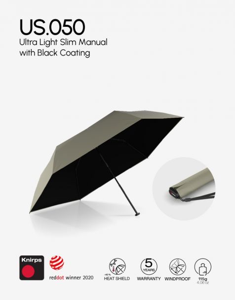 Knirps US.050 Ultra Light Slim Manual - Moss with Black Coating