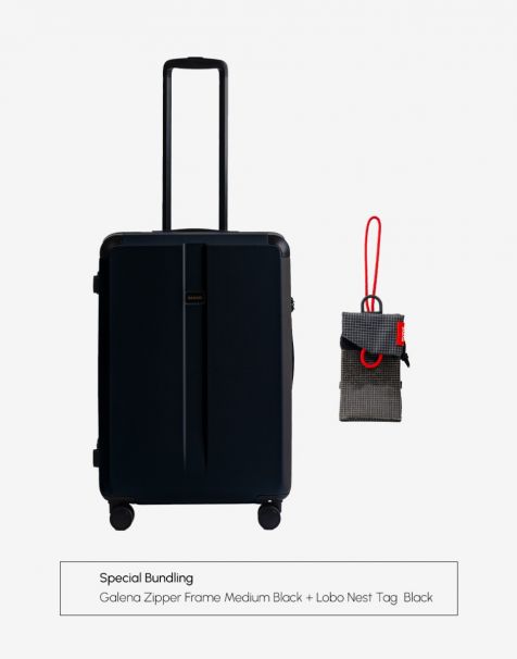 Bundling Bagasi Galena Zipper Frame Medium Black + Bagasi Lobo Nest Tag Black