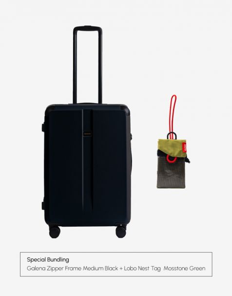 Bundling Bagasi Galena Zipper Frame Medium Black + Bagasi Lobo Nest Tag Moss Green