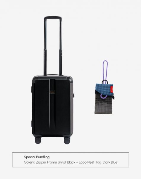 Bundling Bagasi Galena Zipper Frame Small Black + Bagasi Lobo Nest Tag Blue