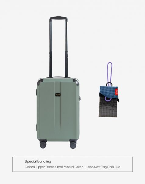 Bundling Bagasi Galena Zipper Frame Small Mineral Green + Bagasi Lobo Nest Tag Blue