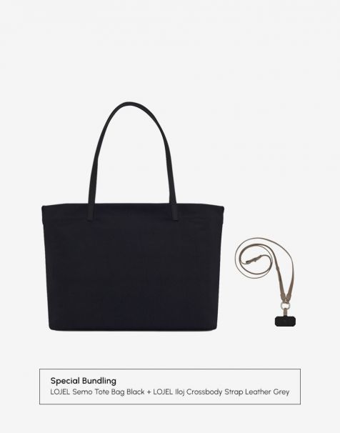 Bundling LOJEL Semo Tote Bag  Black + LOJEL Iloj Crossbody Strap Leather Grey