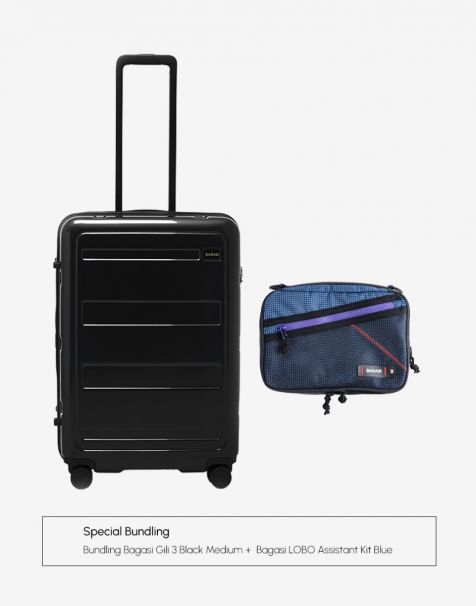 Bundling Bagasi Gili Medium Black + Bagasi Lobo Assistant Kit Blue
