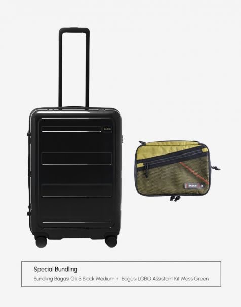 Bundling Bagasi Gili Medium Black + Bagasi Lobo Assistant Kit Moss Green