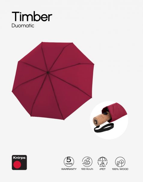 Knirps Timber Duomatic with Wooden Handle  - Hibiscus