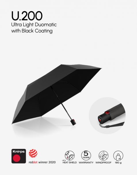 Knirps U.200 Ultra Light Duomatic  - Grey with Black Coating
