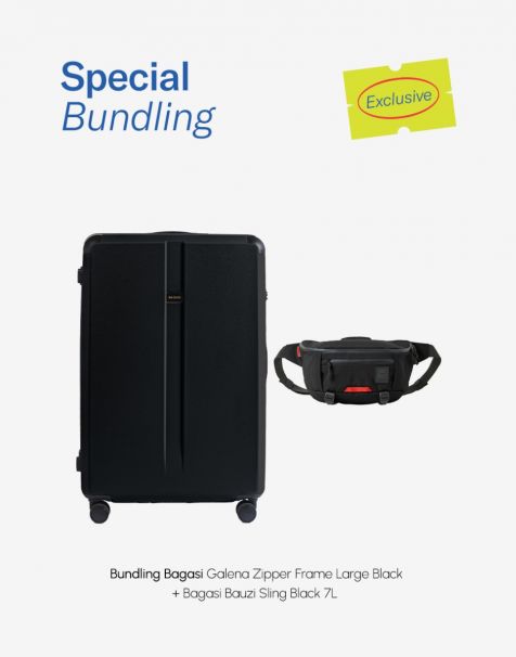 Special Bundling Bagasi Galena Zipper Frame Large Black + Bagasi Bauzi Sling 7L Black