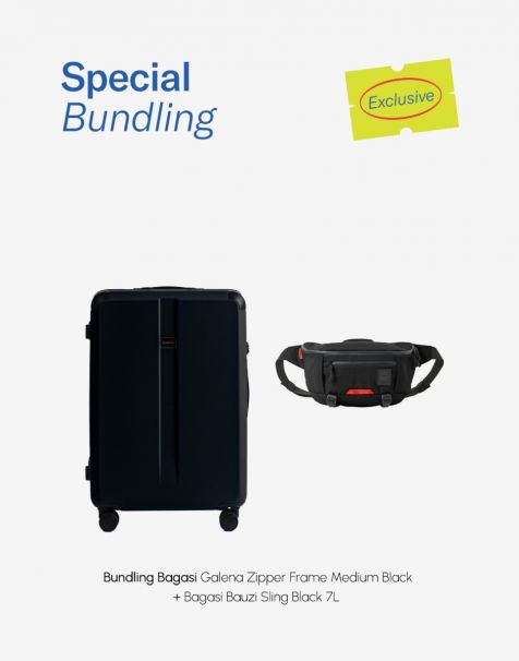 Special Bundling Bagasi Galena Zipper Frame Medium Black + Bagasi Bauzi Sling 7L Black
