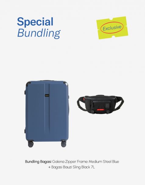 Special Bundling Bagasi Galena Zipper Frame Medium Steel Blue + Bagasi Bauzi Sling 7L Black