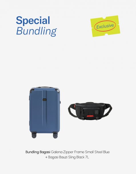 Special Bundling Bagasi Galena Zipper Frame Small Steel Blue + Bagasi Bauzi Sling 7L Black