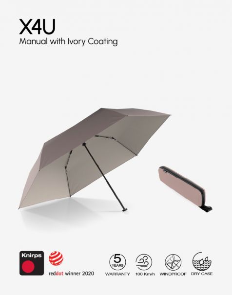 Knirps X4U Manual Heat Shield with Dry Case - Pearl with Ivory Coating