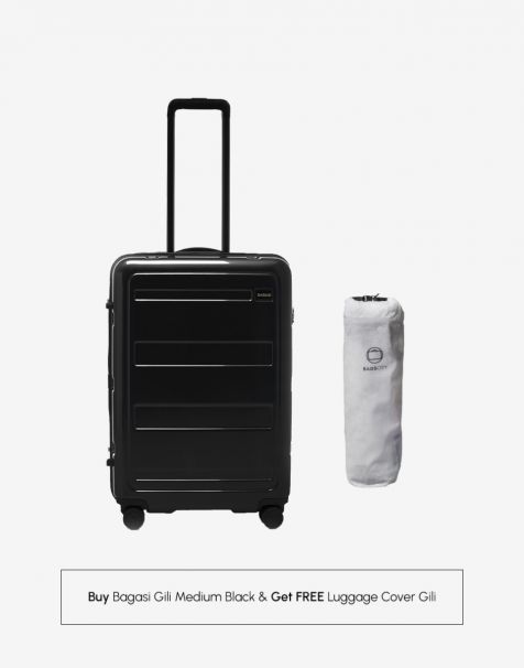 Buy Bagasi Gili Medium Black & Get FREE Luggage Cover Gili Medium