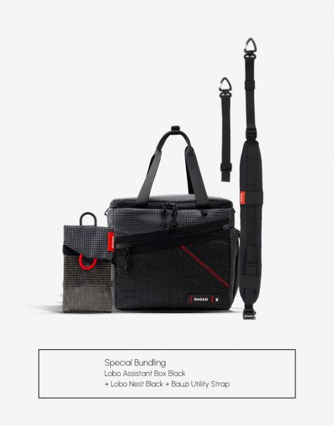Bundling Bagasi Lobo Assistant Box Black + Lobo Nest Tag Black  + Bauzi Utility Strap